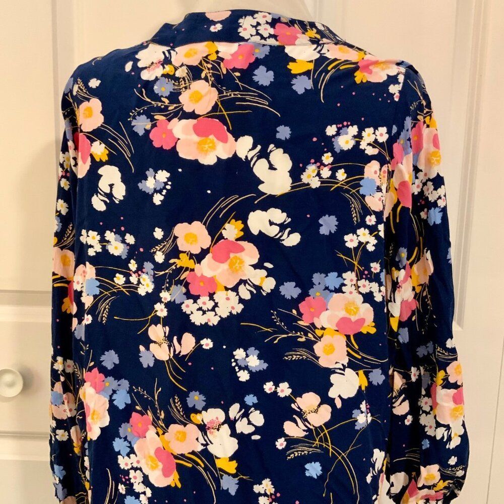 a.n.a. Blue Floral Balloon Tassel Trim Sleeve Rayon Kimono Cardigan Large - Picture 6 of 10